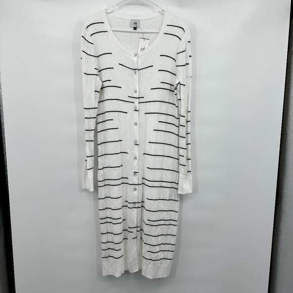 NWT Cabi #5638 Dashes Ribbed Duster Cardigan White Striped MEDIUM Sweater - Picture 1 of 4